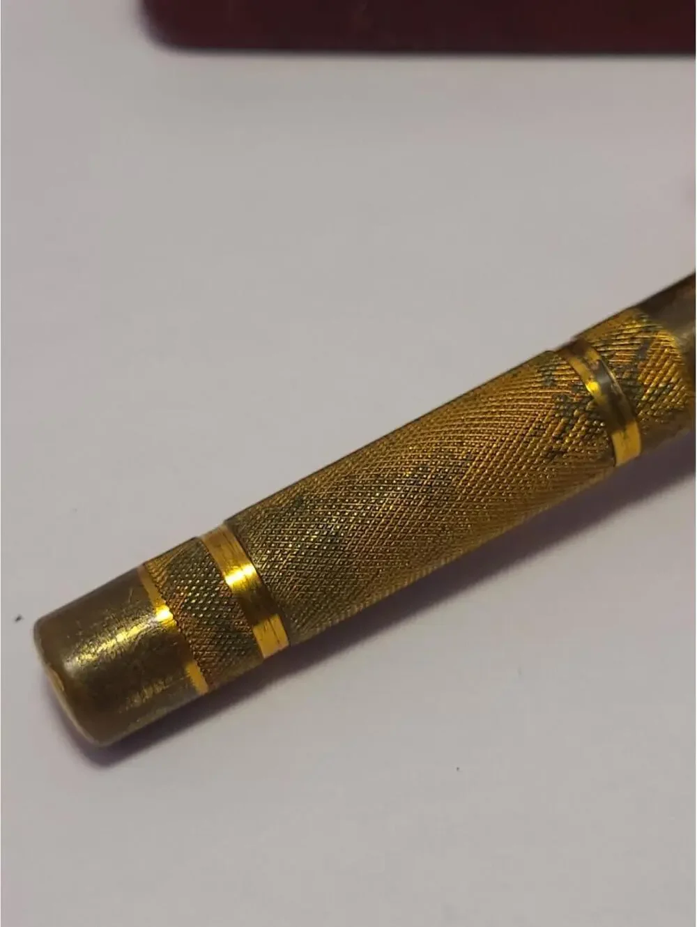 Vintage Gillette Gold Tone Safety Razor Pat 1858316 Repat 17567 + Case & Blade